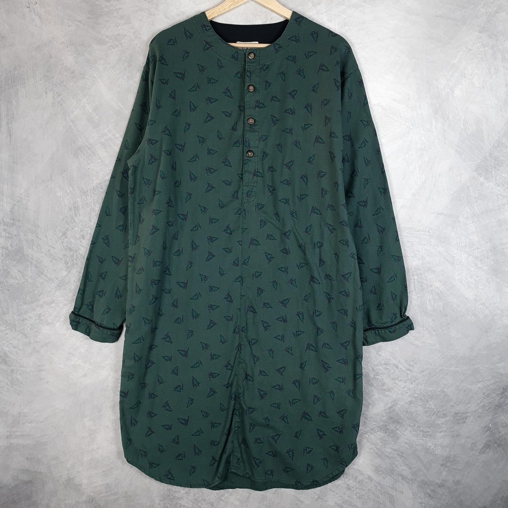 Vintage Gap Sleep Shirt Mens Small Green Flannel Tree Graphic Nightshirt